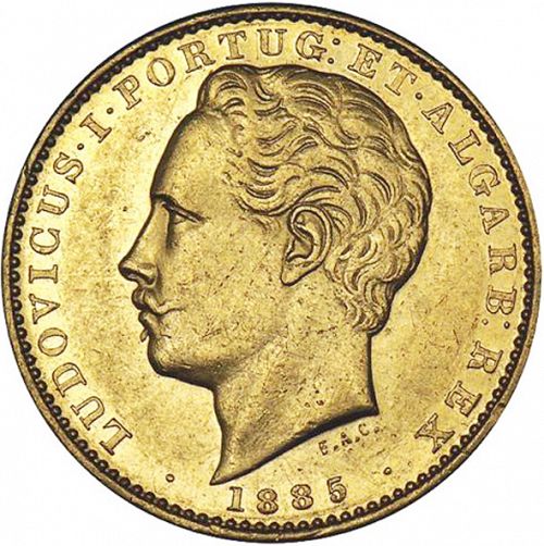 10000 Réis ( Coroa ) Obverse Image minted in PORTUGAL in 1885 (1861-89 - Luis I)  - The Coin Database