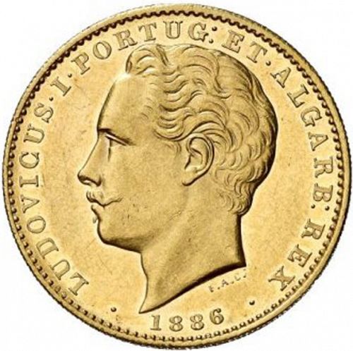 10000 Réis ( Coroa ) Obverse Image minted in PORTUGAL in 1886 (1861-89 - Luis I)  - The Coin Database