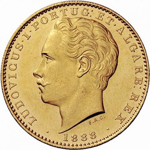 10000 Réis ( Coroa ) Obverse Image minted in PORTUGAL in 1888 (1861-89 - Luis I)  - The Coin Database