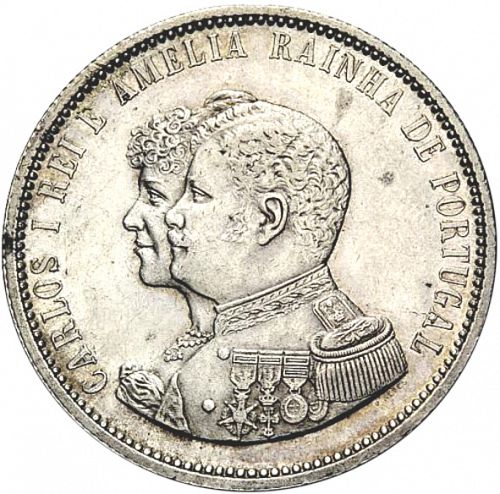 1000 Réis ( Cinco Tostôes ) Obverse Image minted in PORTUGAL in 1898 (1889-08 - Carlos I)  - The Coin Database