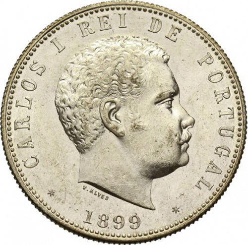1000 Réis ( Dez Tostôes ) Obverse Image minted in PORTUGAL in 1899 (1889-08 - Carlos I)  - The Coin Database