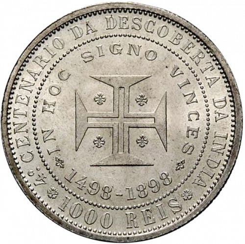 1000 Réis ( Cinco Tostôes ) Reverse Image minted in PORTUGAL in 1898 (1889-08 - Carlos I)  - The Coin Database