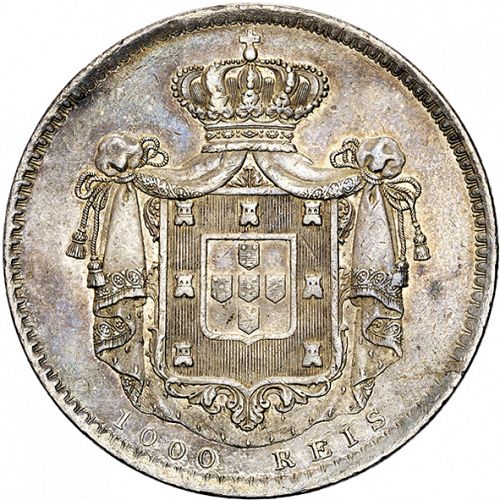 1000 Réis ( 10 Tostôes ) Reverse Image minted in PORTUGAL in 1838 (1835-53 - Maria II <small> - Decimal Coinage</small>)  - The Coin Database