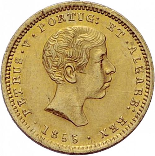 1000 Réis ( 1/10 Coroa ) Obverse Image minted in PORTUGAL in 1855 (1853-61 - Pedro V)  - The Coin Database