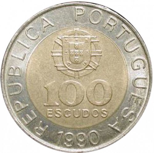 100 Escudos Obverse Image minted in PORTUGAL in 1990 (1986-01 - República <small> - New Design</small>)  - The Coin Database