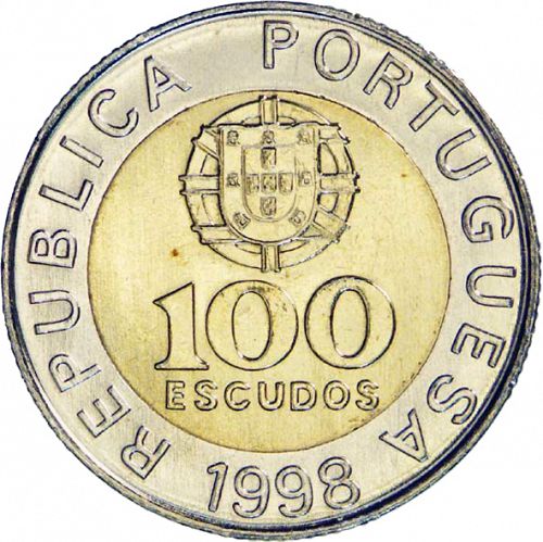 100 Escudos Obverse Image minted in PORTUGAL in 1998 (1986-01 - República <small> - New Design</small>)  - The Coin Database