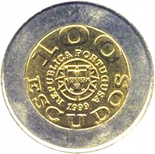 100 Escudos Obverse Image minted in PORTUGAL in 1999 (1986-01 - República <small> - New Design</small>)  - The Coin Database