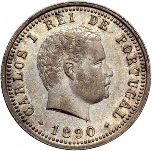 100 Réis ( Tostâo ) Obverse Image minted in PORTUGAL in 1890 (1889-08 - Carlos I)  - The Coin Database