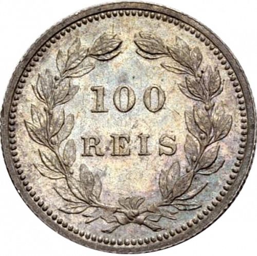 100 Réis ( Tostâo ) Reverse Image minted in PORTUGAL in 1890 (1889-08 - Carlos I)  - The Coin Database
