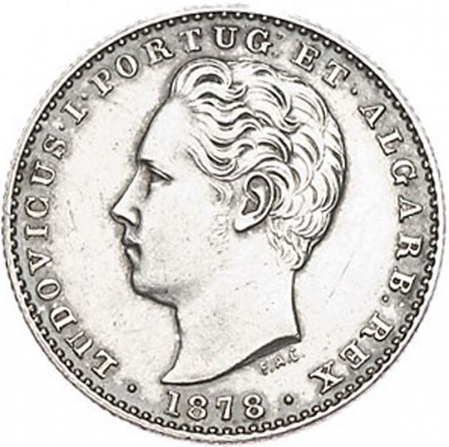 100 Réis ( Tostâo ) Obverse Image minted in PORTUGAL in 1878 (1861-89 - Luis I)  - The Coin Database