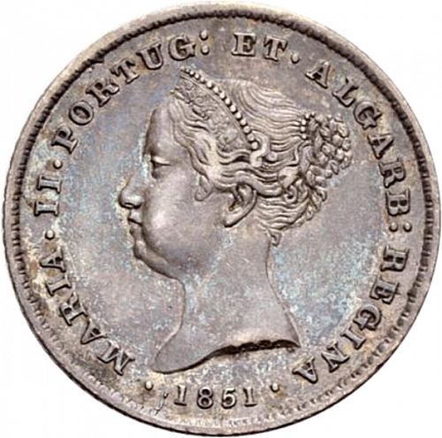 100 Réis ( Tostâo ) Obverse Image minted in PORTUGAL in 1851 (1835-53 - Maria II <small> - Decimal Coinage</small>)  - The Coin Database
