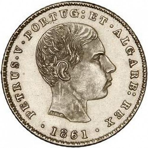 100 Réis ( Tostâo ) Obverse Image minted in PORTUGAL in 1861 (1853-61 - Pedro V)  - The Coin Database
