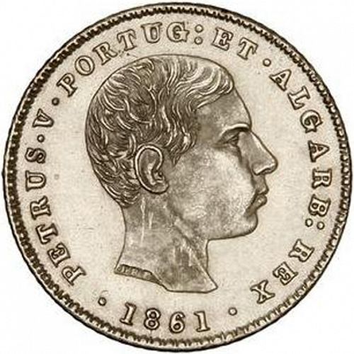 100 Réis ( Tostâo ) Obverse Image minted in PORTUGAL in 1861 (1853-61 - Pedro V)  - The Coin Database