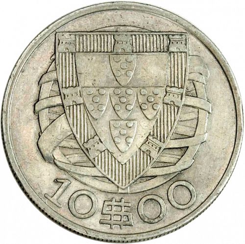 10 Escudos Reverse Image minted in PORTUGAL in 1937 (1910-01 - República)  - The Coin Database