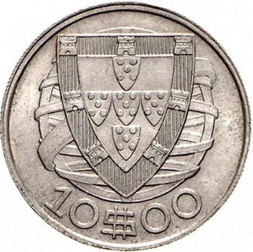 10 Escudos Reverse Image minted in PORTUGAL in 1948 (1910-01 - República)  - The Coin Database