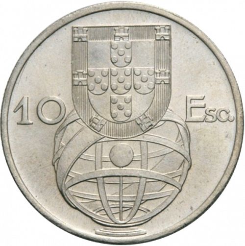 10 Escudos Reverse Image minted in PORTUGAL in 1954 (1910-01 - República)  - The Coin Database