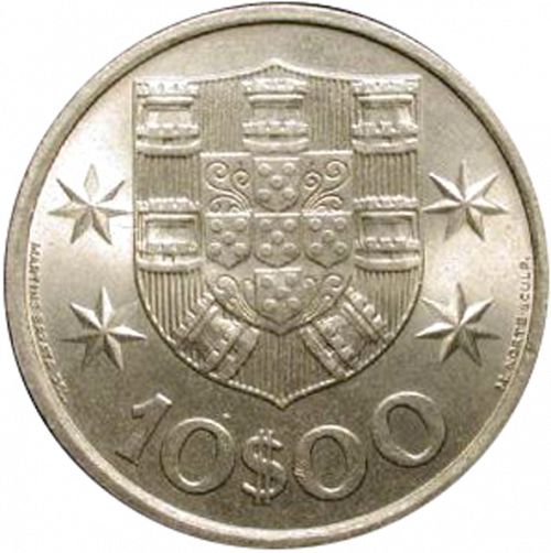 10 Escudos Reverse Image minted in PORTUGAL in 1973 (1910-01 - República)  - The Coin Database