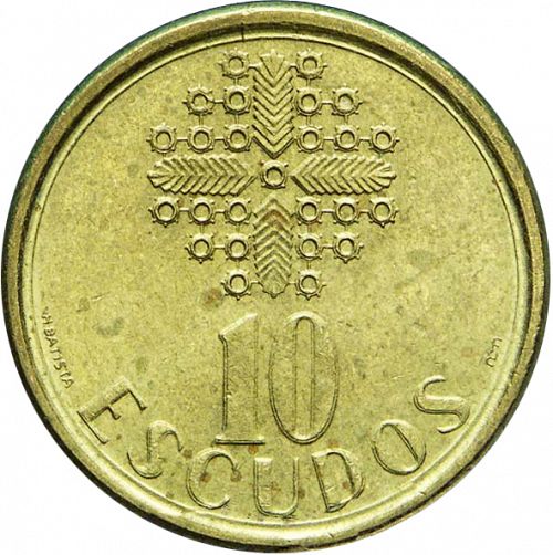 10 Escudos Reverse Image minted in PORTUGAL in 1986 (1986-01 - República <small> - New Design</small>)  - The Coin Database