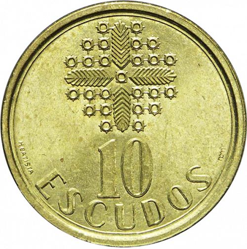 10 Escudos Reverse Image minted in PORTUGAL in 1988 (1986-01 - República <small> - New Design</small>)  - The Coin Database