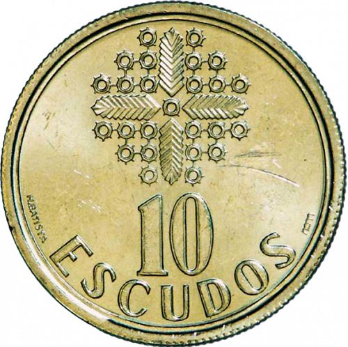 10 Escudos Reverse Image minted in PORTUGAL in 1998 (1986-01 - República <small> - New Design</small>)  - The Coin Database