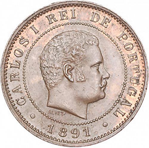 10 Réis Obverse Image minted in PORTUGAL in 1891 (1889-08 - Carlos I)  - The Coin Database