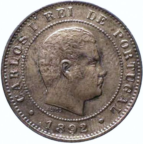 10 Réis Obverse Image minted in PORTUGAL in 1892 (1889-08 - Carlos I)  - The Coin Database