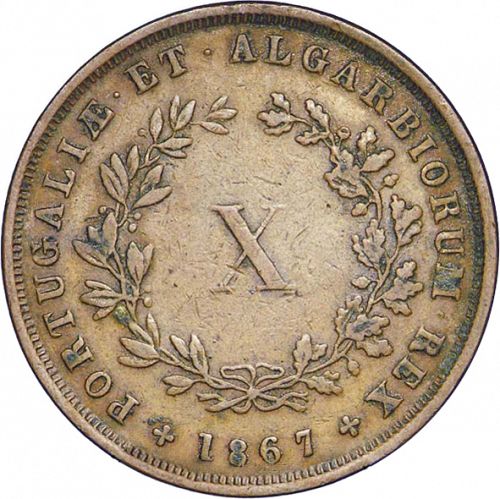 10 Réis Reverse Image minted in PORTUGAL in 1867 (1861-89 - Luis I)  - The Coin Database