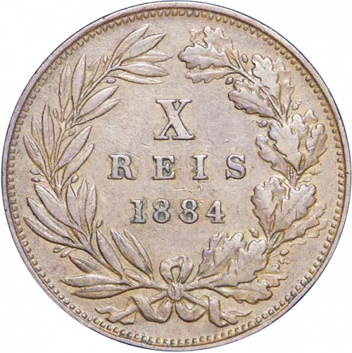 10 Réis Reverse Image minted in PORTUGAL in 1884 (1861-89 - Luis I)  - The Coin Database