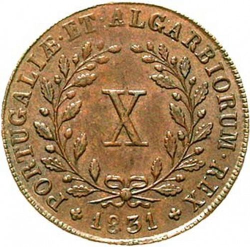 10 Réis Reverse Image minted in PORTUGAL in 1831 (1828-34 - Miguel I)  - The Coin Database
