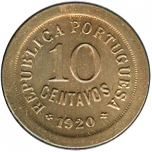10 Centavos Reverse Image minted in PORTUGAL in 1920 (1910-01 - República)  - The Coin Database