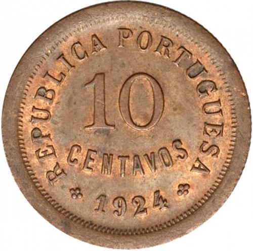 10 Centavos Reverse Image minted in PORTUGAL in 1924 (1910-01 - República)  - The Coin Database