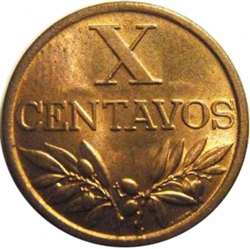 10 Centavos Reverse Image minted in PORTUGAL in 1963 (1910-01 - República)  - The Coin Database
