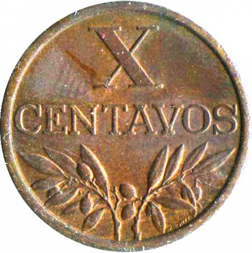 10 Centavos Reverse Image minted in PORTUGAL in 1965 (1910-01 - República)  - The Coin Database
