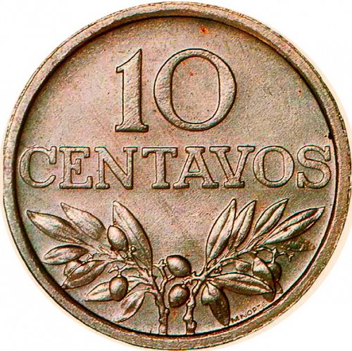 10 Centavos Reverse Image minted in PORTUGAL in 1969 (1910-01 - República)  - The Coin Database