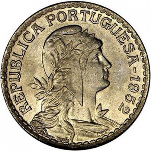 1 Escudo Obverse Image minted in PORTUGAL in 1952 (1910-01 - República)  - The Coin Database