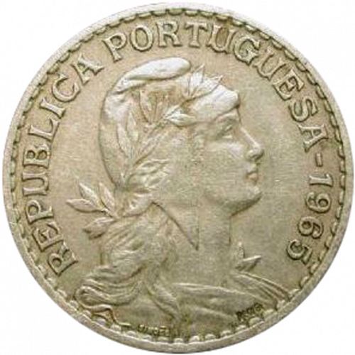 1 Escudo Obverse Image minted in PORTUGAL in 1965 (1910-01 - República)  - The Coin Database