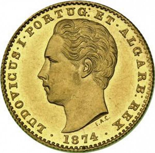 2000 Réis ( Quinto de  Coroa ) Obverse Image minted in PORTUGAL in 1874 (1861-89 - Luis I)  - The Coin Database