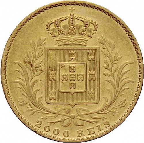 2000 Réis ( Quinto de  Coroa ) Reverse Image minted in PORTUGAL in 1866 (1861-89 - Luis I)  - The Coin Database