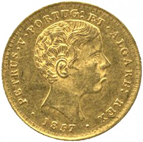 2000 Réis ( 1/5 Coroa ) Obverse Image minted in PORTUGAL in 1857 (1853-61 - Pedro V)  - The Coin Database
