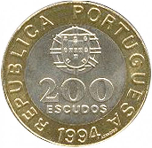 200 Escudos Obverse Image minted in PORTUGAL in 1994 (1986-01 - República <small> - New Design</small>)  - The Coin Database