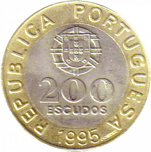 200 Escudos Obverse Image minted in PORTUGAL in 1995 (1986-01 - República <small> - New Design</small>)  - The Coin Database