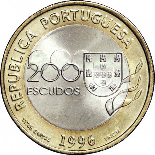 200 Escudos Obverse Image minted in PORTUGAL in 1996 (1986-01 - República <small> - New Design</small>)  - The Coin Database