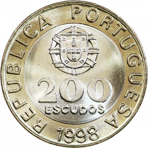200 Escudos Obverse Image minted in PORTUGAL in 1998 (1986-01 - República <small> - New Design</small>)  - The Coin Database