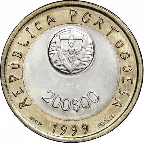 200 Escudos Obverse Image minted in PORTUGAL in 1999 (1986-01 - República <small> - New Design</small>)  - The Coin Database
