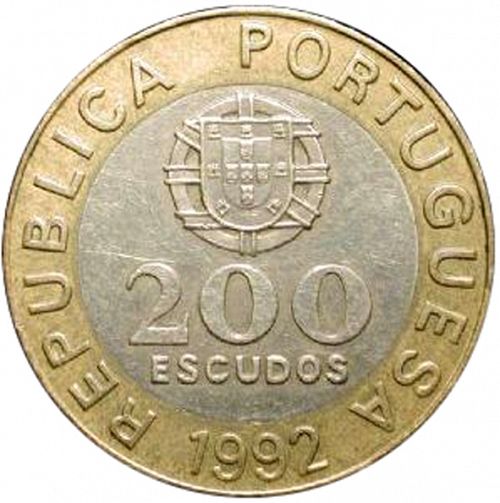 200 Escudos Reverse Image minted in PORTUGAL in 1992 (1986-01 - República <small> - New Design</small>)  - The Coin Database