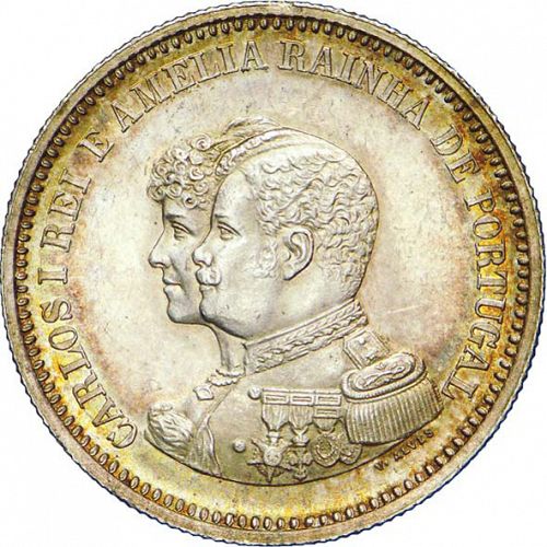 200 Réis ( Dois Tostôes ) Obverse Image minted in PORTUGAL in 1898 (1889-08 - Carlos I)  - The Coin Database