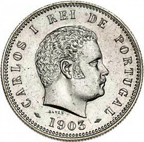 200 Réis ( Dois Tostôes ) Obverse Image minted in PORTUGAL in 1903 (1889-08 - Carlos I)  - The Coin Database