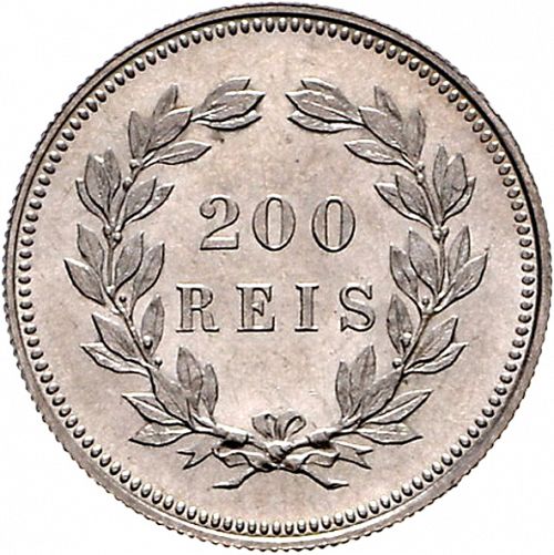 200 Réis ( Dois Tostôes ) Reverse Image minted in PORTUGAL in 1892 (1889-08 - Carlos I)  - The Coin Database