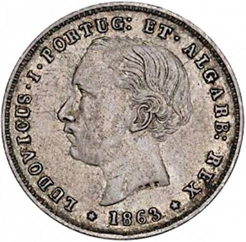 200 Réis ( 2 Tostôes ) Obverse Image minted in PORTUGAL in 1863 (1861-89 - Luis I)  - The Coin Database
