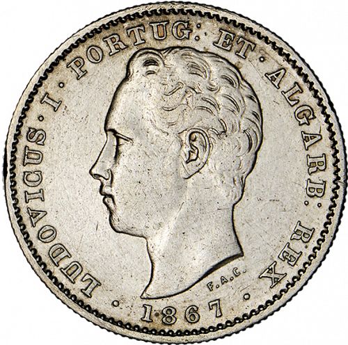 200 Réis ( 2 Tostôes ) Obverse Image minted in PORTUGAL in 1867 (1861-89 - Luis I)  - The Coin Database